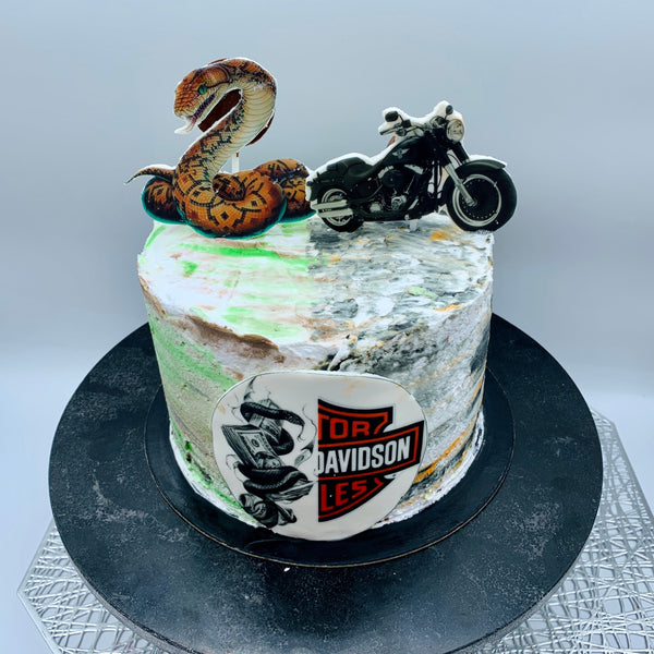 Tarta Personalizada Harley Davidson y Serpientes – Doble Temática Impactante