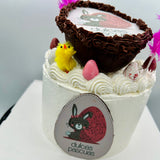 base pastel y mona de pascua sorpresa burn cake con nata y decoracion tematica en barcelona