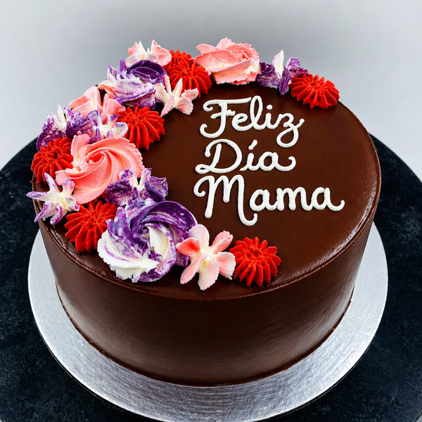 Tarta Día de la Madre Feliz Día Mamá en Barcelona con flores de crema
