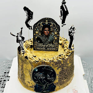 tarta michael jackson personalizada en barcelona con decoracion negra y dorada