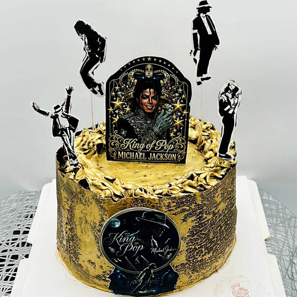 tarta michael jackson personalizada en barcelona con decoracion negra y dorada
