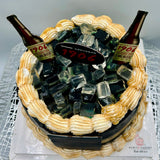 vista superior de tarta cerveza 1906 personalizada en barcelona
